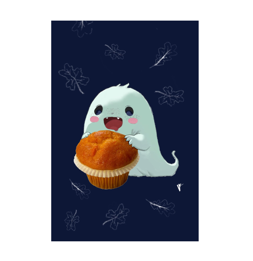 Jumbo Sticker - "Freckled Ghost with Pumpkin Muffin"